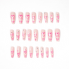 Buy 1 Get 2) Valentine Day Women Fashion Long Ballet Nude Powder Love Rhinestone Wearable False Nails