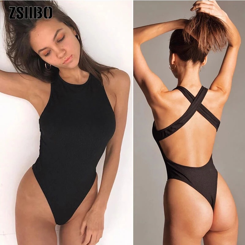 2 Pieces Women Basic Sexy Sleeveless Solid Backless Bodysuit