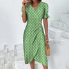 Women'S Fashion Casual Floral Printing Puff Sleeve Irregular Elegant Midi Dress