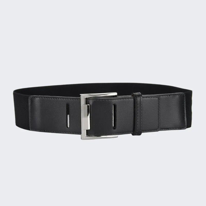 Women'S Fashion Casual Personality Alloy Pin Buckle Elastic Thick Leather Belt