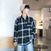 Men Casual Long Sleeve Lapel Single-Breasted Fleece-Lined Thick Plaid Printed Shirt