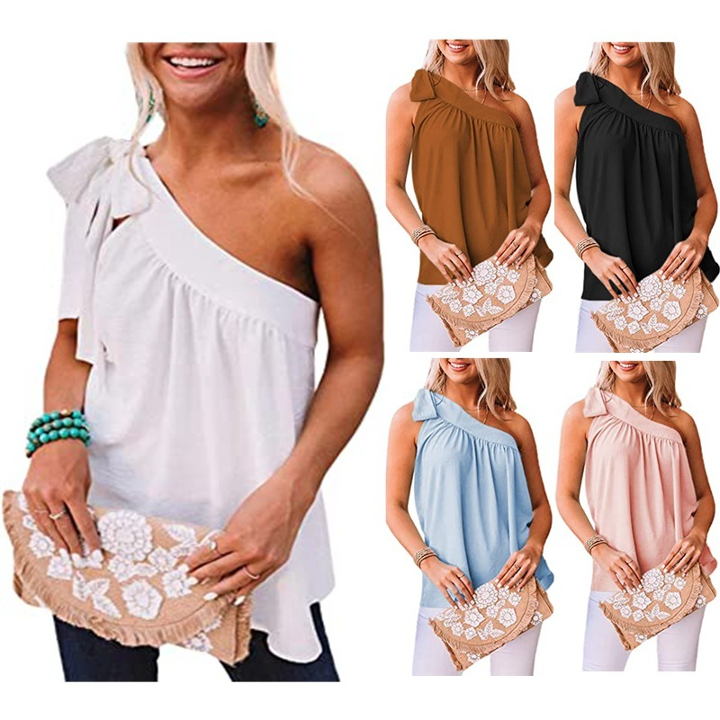 Women Summer Asymmetrical One-Shoulder Casual Top