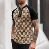 Men Casual Neckline Zipper Short Sleeve Printed Polo Shirt