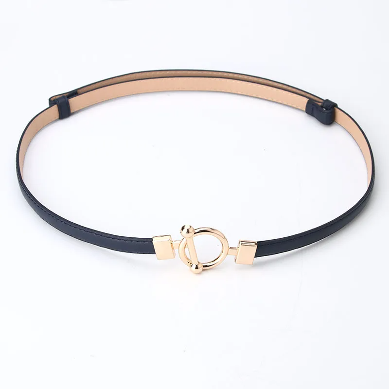 Women Fashion Simple Alloy Round Buckle Pu Belt