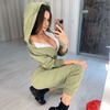 Women Fashion Casual Solid Color Ear Design Hooded Sports Casual Jumpsuits