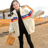 Kids Toddler Big Girls Autumn Winter Casual Cute Rainbow Color Lamb Zipper Stand Collar Long Sleeve Coat