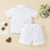 (Buy 1 Get 1) Toddlers Newborn Baby Fashion Girls Boys Short Sleeve Print Lapael Top And Shorts 2pcs Pajama Set