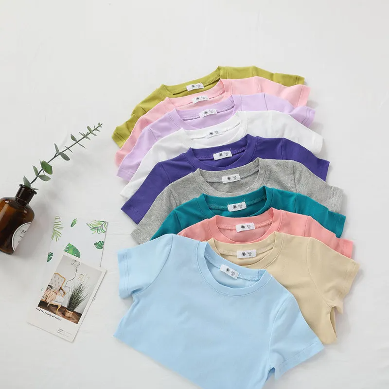 (Buy 1 Get 1) Children Kids Baby Fashion Girls Boys Casual Basic Solid Color Short Sleeve Round Neck T-Shirt