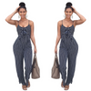 Women Stripe Print Sling Bow Wide Leg Jumpsuit