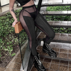 Women Sexy Spring Solid Color Mesh See-Through Patchwork High Waist Leggings