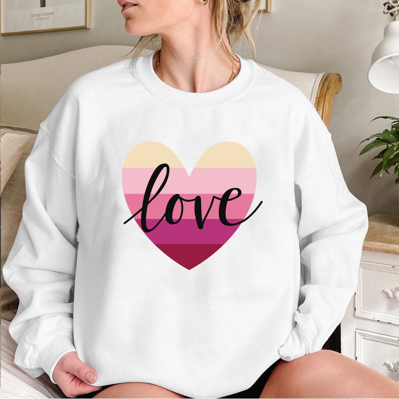 Valentine'S Day Fashion Women'S Casual Long Sleeve Round Neck Heart Love LOVE Letter Print Sweatshirt