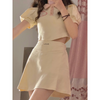 Women'S Preppy Style Puff Sleeve Polo Collar Short-Sleeved Cropped Top Fashion Skirt Sets