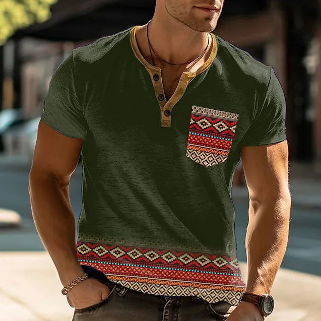 (Buy 1 Get 1) Men Casual Ethnic Print Short-Sleeved Polo Shirt