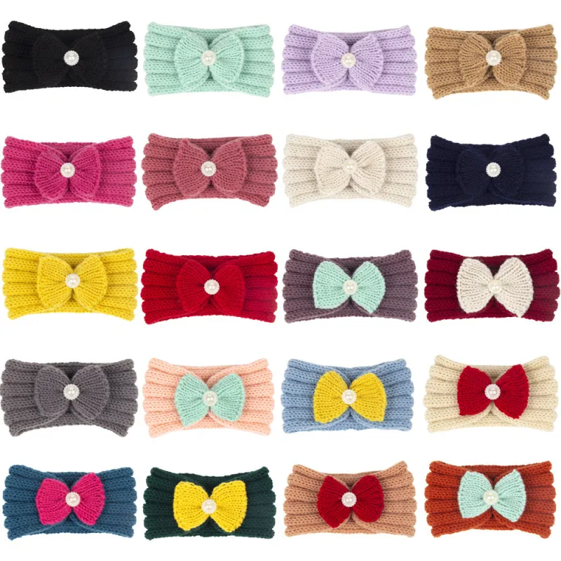 Kids Cute Bowknot Bunny Ears Wool Warm Headband