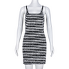 Fashion Women Sexy Slim Straps Color Blocking Tight Mini Striped Dress