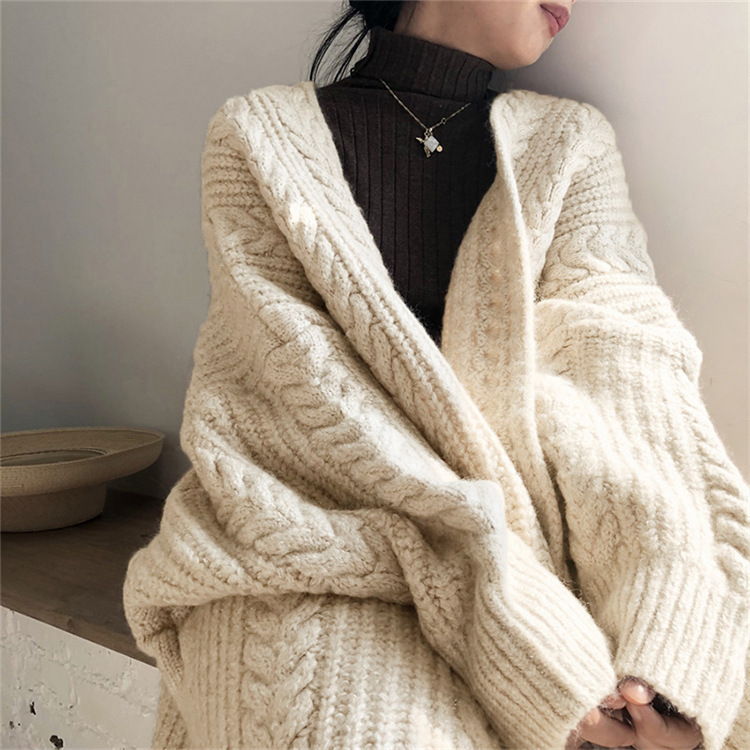 Women Fashion Winter Solid Color Knitted Sweater Coat