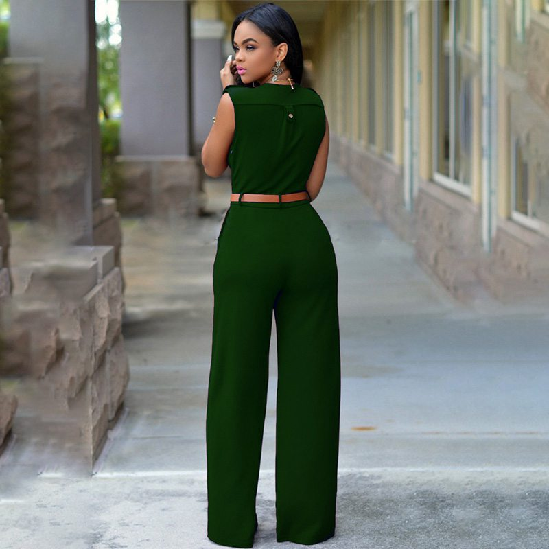 Women Plain Pattern Sleeveless Wide-Leg Wrapped Jumpsuits