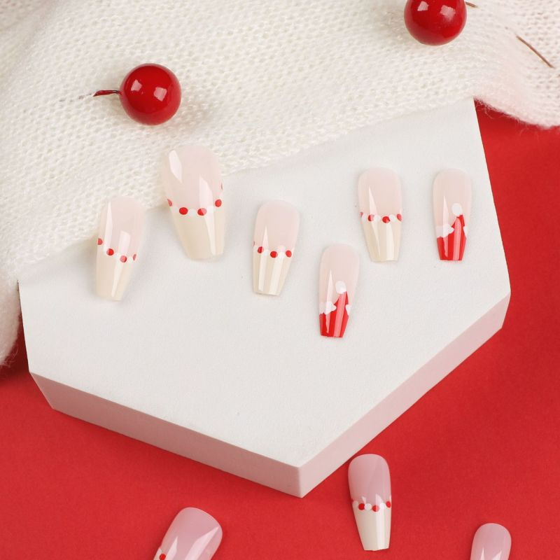 ( Buy 1 Get 2 ) Women Fashion Red Color Matching Christmas Hat Wearable False Nails