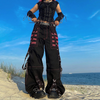 Women Casual Contrasting Color Stripe Mesh Splicing Chain Wide-Leg Pants