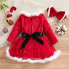 Kids Toddler Big Girls Fashion Casual Christmas Red Hair Collar Round Neck Long Sleeve Stars Mesh Dress