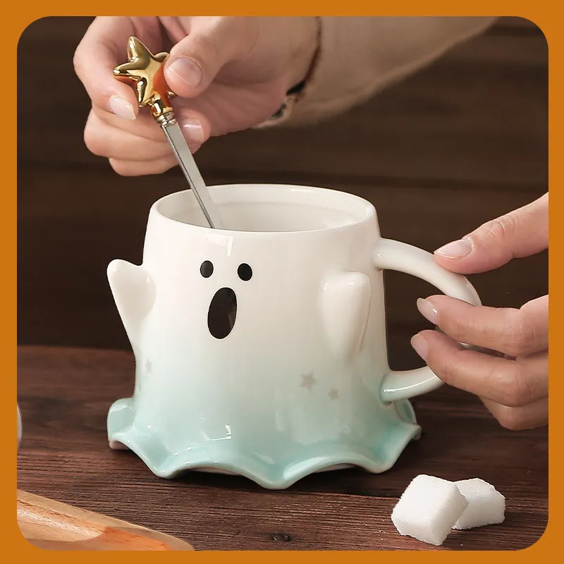 (Buy 1 Get 1) Fashion Household Halloween Ghost Ceramic Water Cup Tableware