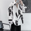 Men Fashion Lapel Splattered Ink Graphic Print Long Sleeve Shirt