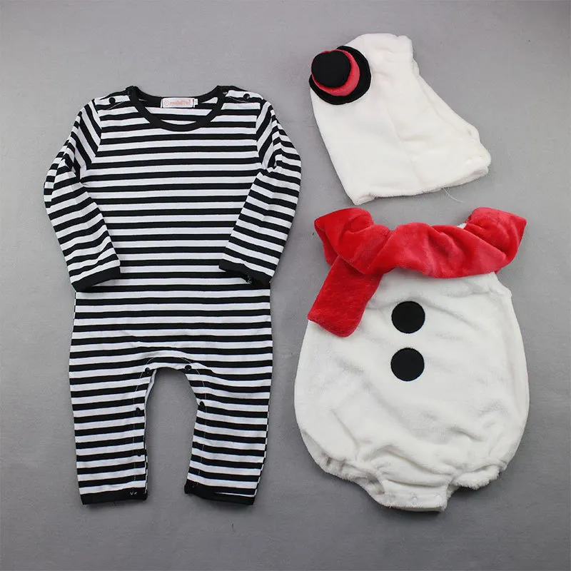 Kids Baby Girls Boys Autumn Winter Fashion Casual Cute Christmas Cotton Christmas Snowman Stripe Round Neck Romper Set