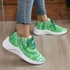 Women Fashion Casual Plus Size Color Block Fly-Woven Breathable Lace-Up Sneakers