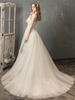 Women Elegant Lace Mesh See-Through Flower Solid Color Sweep Length Wedding Evening Dress