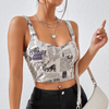 Women Letter Print Sexy Backless Sleeveless Crop Top Tanks