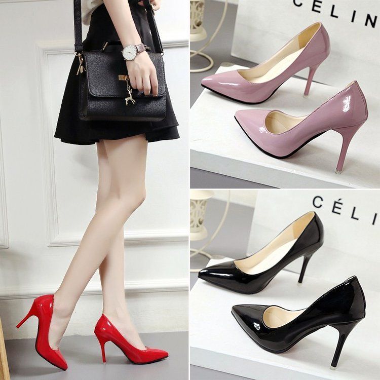 Women Fashion Plus Size Sexy Point-Toe Patent Leather Stiletto Heel Pumps