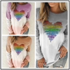 Long-Sleeved Women Round Neck Autumn Winter Casual Tie-Dye Heart Print Sweatshirt