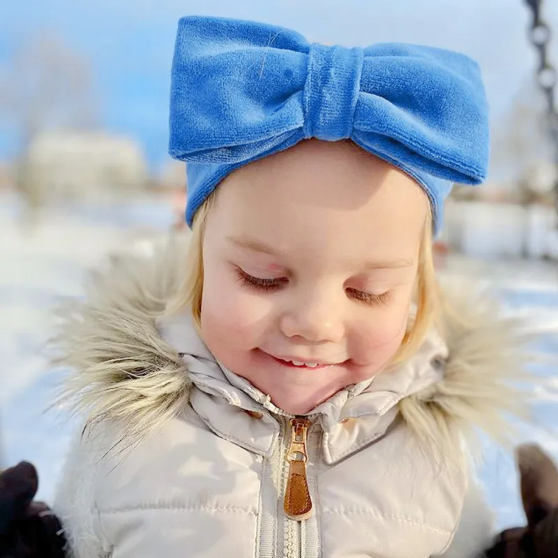 Mother And Child Simple Solid Color Bowknot Velvet Hat Two-Piece Set