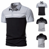 Men Business Casual Stitching Color Block Striped Short Sleeved Lapel Polo Shirt