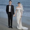 Bride Wedding Simple Temperament One Shoulder Split Mermaid Dress