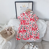 Kids Girls Casual Cartoon Single-Breasted Polka Dot Lapel Short Sleeve Shirt Dress