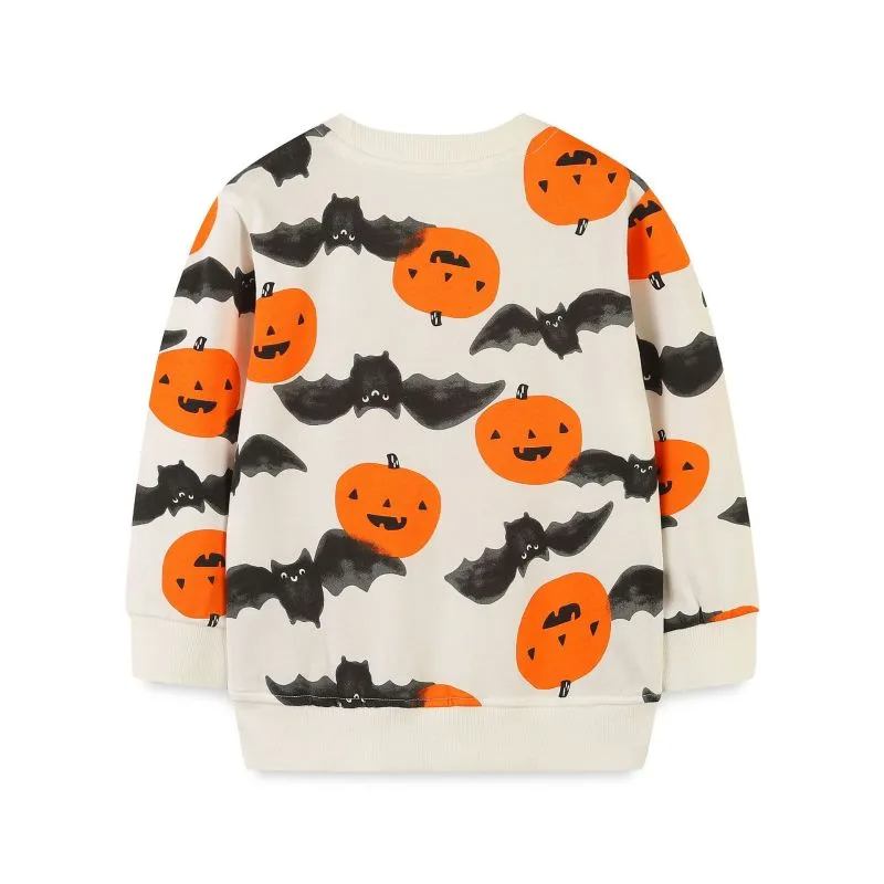 Kids Toddler Girls Boys Autumn Winter Fashion Casual Cute Halloween Bat Pumpkin Print Round Neck Sweatshirts