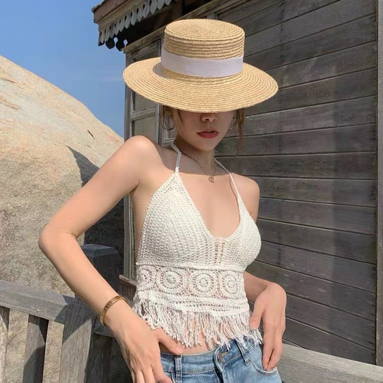 2 Pieces Fashion Sexy Strap Hollow Crochet Knit Short Bikini Top