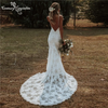 Women Elegant Sleeveless Solid Color Lace Patchwork Backless Sweep Length Wedding Evening Dress