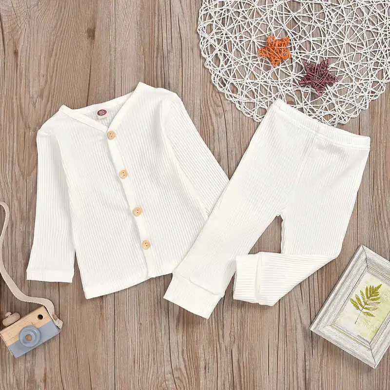 Baby Rib-Knit Long Sleeve Sleepwear Tops Pants Set