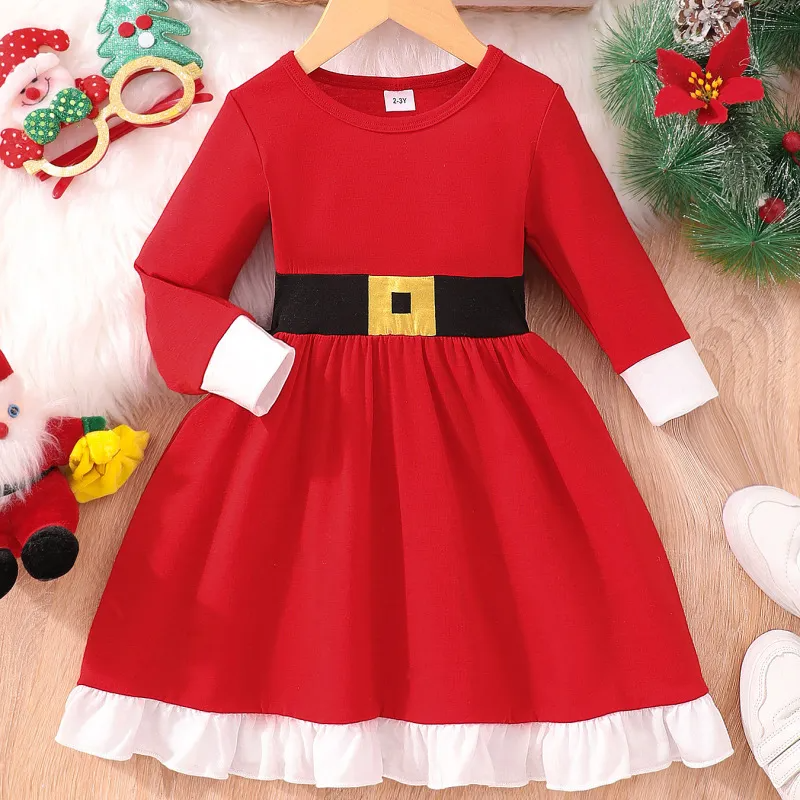 Kids Toddler Girls Fashion Casual Christmas Round Neck Long Sleeve Dress