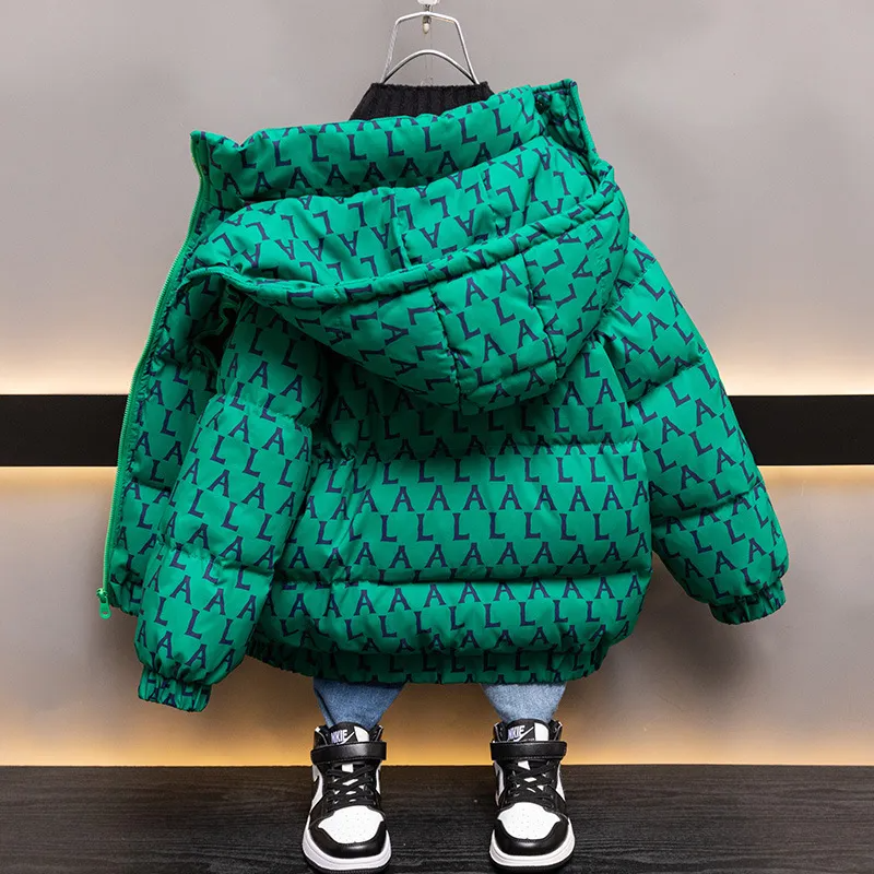 Kid Casual Letter Print Hooded Warm Jacket