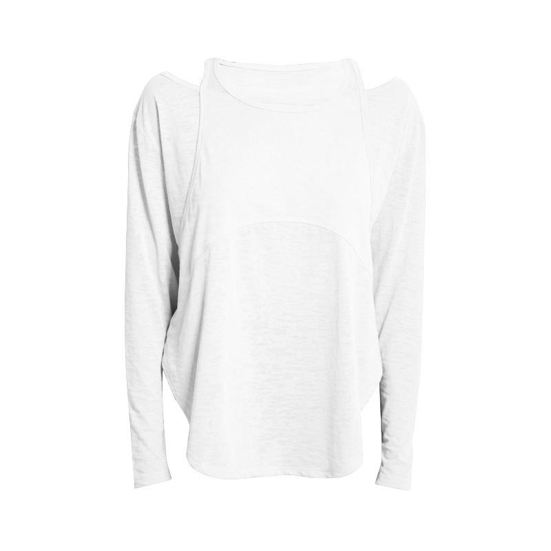 Women Casual Loose Solid Color Round Neck Long Sleeve Sports Top