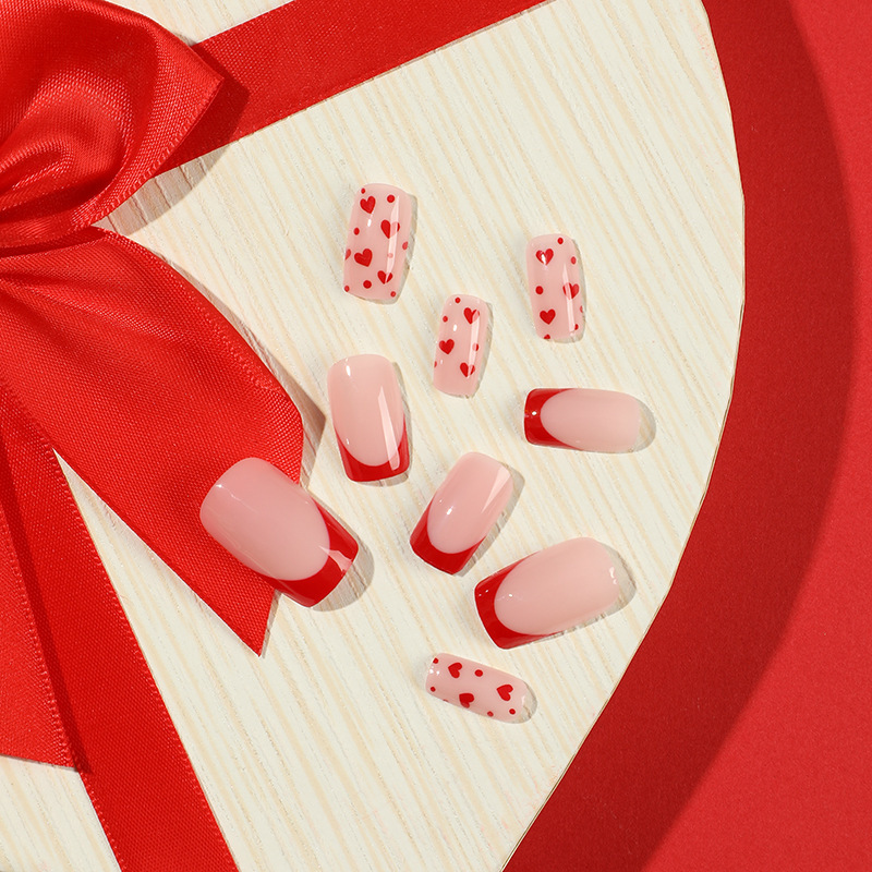 ( Buy 1 Get 2 ) Valentine Day Women Fashion Red Edge Love Wearable False Nails