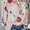 Fashion Casual Loose Floral Print V-Neck Long-Sleeved Women Blouses