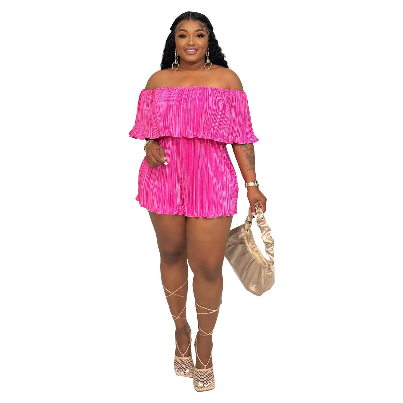 Women Fashion Sexy Off-Shoulder Pleated Solid Color Rompers