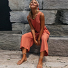 Women Round Collar Solid Color Sleeveless Loose Jumpsuits