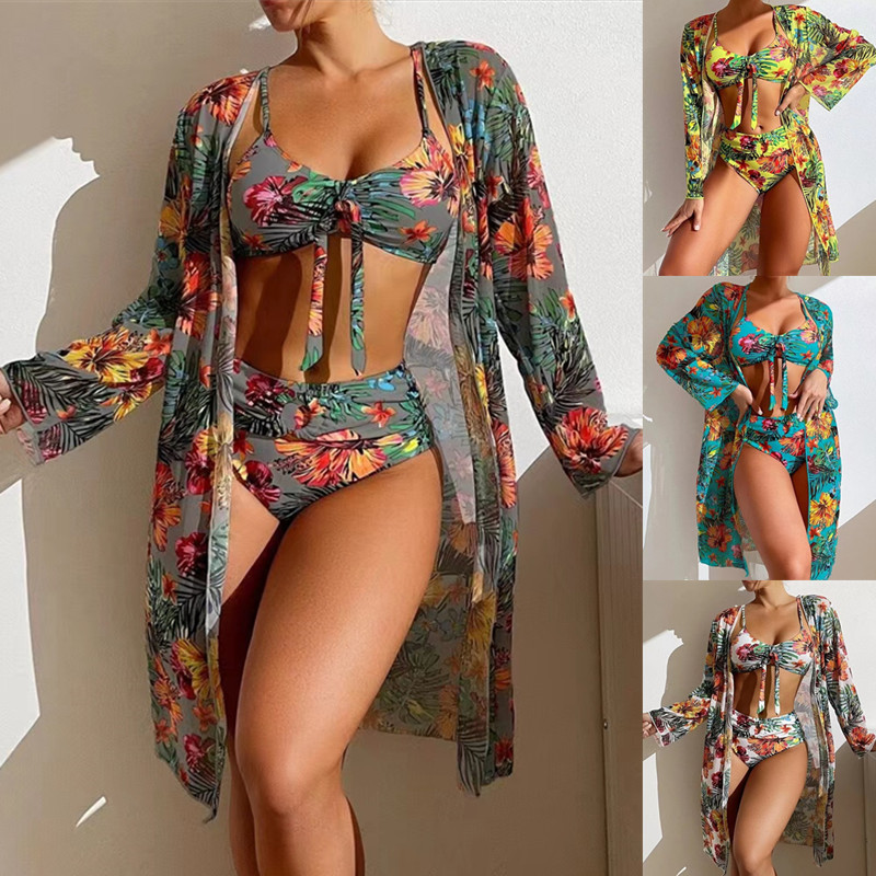 Women'S Fashion Sexy Floral Printing Swimsuit Three-Piece Set