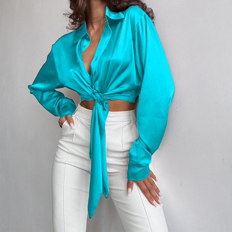 Fashion Elegant Lapel Long Sleeve Cropped Long Sleeve Blouses