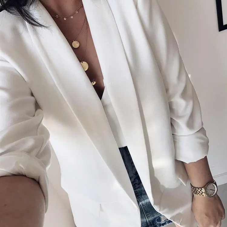 Work Women Lapel Solid Color Slim Fit Blazer